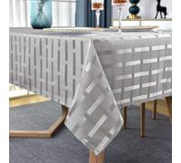 SASTYBALE Grey Checked Jacquard Tablecloth 132 x 178 cm, Rectangle | Woven Jacquard Checked Polyester, Wipe Clean, Wrinkle Resistant, Spill Resistant for Kitchen, Dining, Brunch, Garden and BBQ