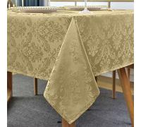SASTYBALE Jacquard Tablecloth Rectangle 52 x 70 Inch, Spill Proof Machine Washable Damask Table Cloth, Reusable Polyester Table Cover for Dining, Party, Indoor, Outdoor, Gold