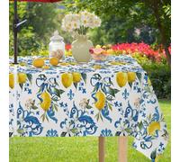 SASTYBALE Lemon Outdoor Tablecloth with Umbrella Hole and Zipper Rectangle 52x70 Inch Waterproof Italian Lemons Flower Zippered Table Cloth, Washable Table Cover for Summer/Patio/Picnic/Camping, Blue