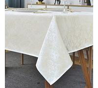 SASTYBALE Rectangle Tablecloth - 60 x 102 Inch Beige Cream Damask Table Cloth Jacquard Design Spill Proof Wrinkle Resistant Waterproof Soft Polyester Oblong Table Cover for Kitchen Parties(Ivory)