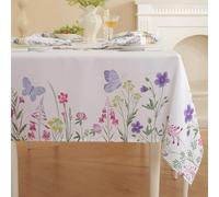 SASTYBALE Spring Floral Tablecloth 60 x 120 Inch Rectangular, Wildflower & Butterfly Printed Rectangle Table Cover, Waterproof Fabric Table Cloth for Mother's Day, Bridal Shower, Dining Room