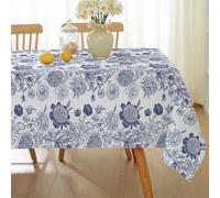 SASTYBALE Spring Summer Tablecloth 60 x 84 Inch, Rectangle Vintage Blue and White Floral Table Cloth, Washable Spill Proof & Wrinkle Free Polyester Table Cover for Party, Picnics, and Dinner Decor