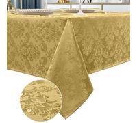 SASTYBALE Square Jacquard Tablecloth - 52x 52 Inch Spill Proof Wrinkle Resistant Damask Table Cloth, Soft Polyester Table Cover for Kitchen Parties Farmhouse, Christmas Gold