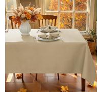 SASTYBALE Tablecloth Rectangle, Spillproof Table Cloth Wrinkle Resistant Washable Textured Linen Table Cover for Kitchen Dinning Parties Farmhouse Outdoor Beige 52" x 70" 2Pcs