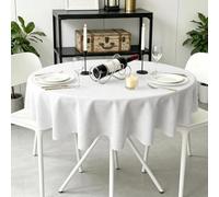 SASTYBALE White Round Tablecloth 70 Inch / 178 cm, 200 GSM Faux Linen
