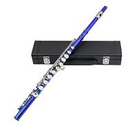 Sasuori Flute 16 Holes C Key Western Concert Cupronickel Nicke Plated Woodwind Instrument with Cleaning Cloth Stick Gloves Screwdriver Padded Case (blue2)