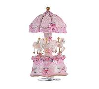 Sasuori Luxury Dream 3-Horse Rotating Carousel Merry-go-round Windup Music Carousel with Colorful Color Change LED Luminous Light Melody of Castle in the Sky Artware Birthday Gift(pink)