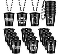 Sasylvia 12 Pcs Rip 30s Shot Glass Necklace on Beaded Dirty Plastic Shot Necklace Cup Rip to My Birthday Decorations Black Plastic Tumbler Cups Funny Birthday Gag Gifts for Him Her Twenties