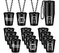 Sasylvia 12 Pcs Rip Twenties Shot Glass Necklace on Beaded Dirty Plastic Shot Necklace Cup to My Birthday Decorations Black Plastic Tumbler Cups Funny Birthday Gag Gifts for Him Her (Rip 20s)
