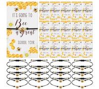 Sasylvia 15 Set Inspirational Bee Gift Bulk Bee Lover Bracelet Positive Handmade Honeybee Bracelet with Motivational Card First Day of Class Gifts for Student Teacher Back to School Classroom Awards