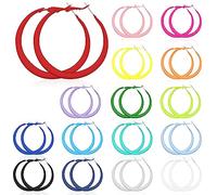 Sasylvia 16 Pairs Colored Hoop Earrings for Women Matte Colorful Hoop 80s Retro Neon Summer Drop Earrings, mainly paint alloy, No Gemstone