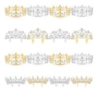 Sasylvia 16 Pcs King and Queen Crown Set for Men Women, Metal Rhinestone Homecoming Crowns for Prince Princess Party, Silver Gold