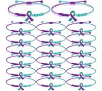Sasylvia 20/100/150 Pcs Suicide Prevention Awareness Bracelets Adjustable Cord Purple Teal Ribbon Braided Bracelets Inspirational Suicide Prevention Gifts for Women Men Jewelry Accessories, about 8.66