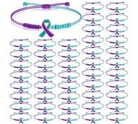 Sasylvia 20/100 Pcs Suicide Prevention Awareness Bracelets Adjustable Cord Purple Teal Ribbon Braided Bracelets Inspirational Suicide Prevention Gifts for Women Men Jewelry Accessories, 8.66 inches