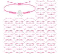 Sasylvia 20/50/100 Pcs Breast Cancer Awareness Bracelets Adjustable Cord Pink Ribbon Braided Bracelets Breast Cancer Gifts for Women, about 8.66 inches/ 22 cm in diameter, wax rope and alloy, no