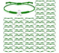 Sasylvia 20/50 Pcs Mental Health Awareness Bracelet Green Ribbon Bracelets Adjustable Green Ribbon Wristbands Unisex for Men Women Mental Health Awareness Month Gifts for Men Women, 8.66 inches/ 22 cm