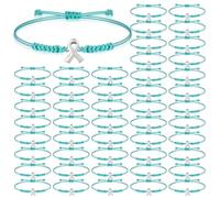 Sasylvia 20/50 Pcs Ovarian Cancer Awareness Bracelets Adjustable Cord Teal Ribbon Braided Bracelets Inspirational Ovarian Cancer Gifts for Women Jewelry Accessories, 8.66 inches/ 22 cm, wax rope and