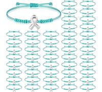 Sasylvia 20/50 Pcs Ovarian Cancer Awareness Bracelets Adjustable Cord Teal Ribbon Braided Bracelets Inspirational Ovarian Cancer Gifts for Women Jewelry Accessories, about 8.66 inches/ 22 cm in