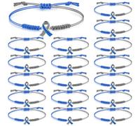 Sasylvia 20 Pcs Blue Gray Awareness Bracelets Adjustable Cord Ribbon Braided Bracelets Stretch Inspirational Gifts for Women Men Jewelry Accessories