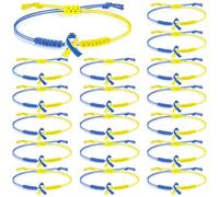 Sasylvia 20 Pcs Blue Yellow Down Syndrome Awareness Bracelets Adjustable Cord Stretch Bracelets Childhood Down Syndrome Awareness Month Prevention Gifts for Women Men Jewelry Accessories
