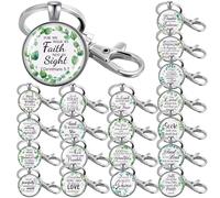 Sasylvia 20 Pcs Christian Keychains Bulk Bible Verse Religious Keychain for Nurse Women Inspirational Scripture Gifts, The diameter of the keychain: 1 inch, silver alloy, glass, No Gemstone