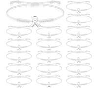 Sasylvia 20 Pcs Lung Cancer Awareness Bracelets Adjustable Cord Stretch White Ribbon Braided Bracelets Inspirational Lung Cancer Gifts for Men Women Jewelry Accessories
