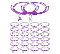 Sasylvia 24 Pcs Purple Pancreatic Cancer Awareness Bracelets Overdose Awareness Bracelets Adjustable Cord Purple Ribbon Domestic Violence Pancreatic Cancer Gifts for Women Cancer Survivor Jewelry
