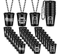 Sasylvia 24 Pcs Rip Twenties Shot Glass Necklace on Beaded Dirty Plastic Shot Necklace Cup Rip to My 20s Birthday Decorations Black Plastic Tumbler Cups Funny Birthday Gag Gifts for Him Her