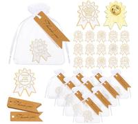 Sasylvia 30 Set Employee Appreciation Gifts Badge Shaped Brooch Employee of The Month Pin with Thank You Card Organza Bag Cute Medal Award Lapel Pins for Staffs Coworkers Team Thank You Gifts