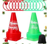 Sasylvia 35 Pcs Christmas Party Toss Game Set Funny Carnival Party Games Include 2 Plastic Team Naughty Team Nice Cones 30 Pcs Toss Rings for Xmas Family Outdoor Garden Throwing Toy Supplies