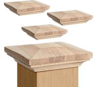 Sasylvia 4 Pack 3.5" x 3.5" Wood Newel Post Cap Fence Post Caps White Oak Mounting Kit for Indoor Stair Outdoor Fences Mailboxes Decks