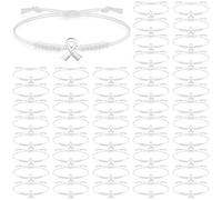 Sasylvia 50 Pcs Lung Cancer Awareness Bracelets Adjustable Cord Stretch White Ribbon Braided Bracelets Inspirational Lung Cancer Gifts for Men Women Jewelry Accessories