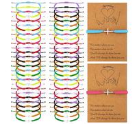 Sasylvia 50 Sets Cross Bracelet Bulk Christian Jesus Friendship Bracelet Adjustable Religious Cross Card Bracelet Cross Charm Braided String Strand Bracelet for Women Men Lucky BFF Prayer Gifts, 5-11