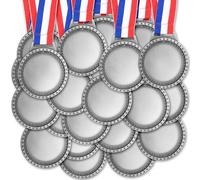Sasylvia Blank Award Medals with Neck Ribbons Create Your Own Medals Kit Cheer Winner Participation Trophy Metal Gifts for Soccer Football Party Game (Antique Silver,150 Pcs)