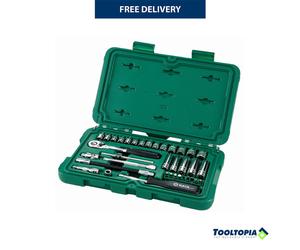 SATA 36pc 1/4 Drive 6 Point Metric Socket Set Ratchet Quick Release ST09001SJ