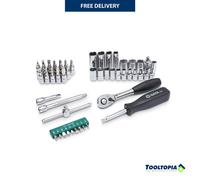 SATA ST09002SJ 52-Piece 1/4-Inch Drive 6 Point Metric Socket Set with Quick-Release Ratchet and 3-Way Adapter, Polished, in Storage Case