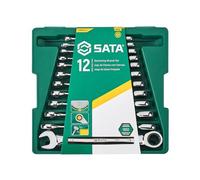 SATA ST09040-02 12-Piece Metric Ratcheting Wrench/Spanner Set, Polished, 8mm - 19mm, with Tray