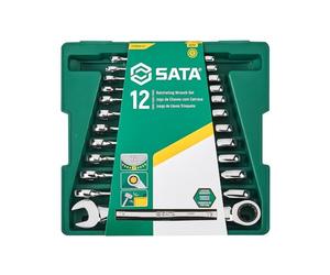 SATA ST09040-02 12-Piece Metric Ratcheting Wrench/Spanner Set, Polished, 8mm - 19mm, with Tray