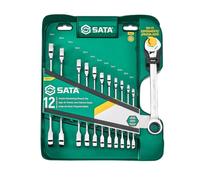 SATA ST09066-02 12-Piece Metric Double Ratcheting Wrench/Spanner Set, Polished, 8mm - 19mm, with Storage Rack