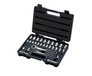 SATA ST09132SJ 30-Piece 1/4-Inch and 3/8-Inch Drive 6-Point Metric Pass-Thru Socket Set, Polished, 3.5mm - 13mm, in Blow Mold Case