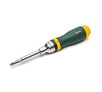 SATA ST09350 19-in-1 Multipurpose Ratcheting Screwdriver Set with 8 Double-Sided Bits and a Green and Yellow Oil-Resistant Handle