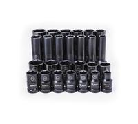 SATA ST34399T 26-Piece 1/2" Drive Standard and Deep Thin-Wall Impact Socket Set, Metric Sizes, with Chrome Molybdenum Body