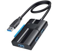 SATA to USB 3.0 Adapter, ABLEWE 2.5”/3.5” Hard Drive Adapter with 3 USB 3.0 Ports for Universal SSD HDD SATA III Hard Drive Disk, Support UASP SATA III,Included 12V/2A Power Adapter