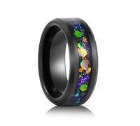 SATAER 4mm 8mm Mens Womens Couples Wedding Band with Sand Purple and Blue Hexagon Star Sequins Inlay Black Beveled Edge Tungsten Carbide Glowstone Ring Comfort Fit Size 4-16, Tungsten Carbide, No