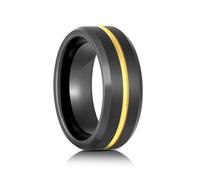 SATAER Tungsten Rings for Men's Wedding Bands Black Matte Brushed Gold and Blue Grooved Center Comfort Fit Inside Size 6-16, Tungsten Carbide, No Gemstone