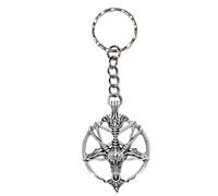Satan Goat Keyring Pentagram Gothic Pagan Keychain Pentacle Baphomet Ram Satanic Hell Devil Occult Witch Craft Keys Ring Chain Witchycraft Emo Silver Gift Goats Head Wiccan Wicca