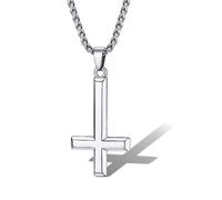 Satan Inverted Cross Necklace, Men's Upside down Stainless Steel Lucifer Pendant Jewellery, Satanic Gifts for Men Women