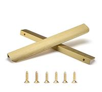 Satanga Edge Finger Pull for cabinets Kitchen Concealed Drawer pulls Aluminum Hidden Door Long Handle for Home 5 Pack Modern Brushed Brass 11.81" Overall Length Easy Installation