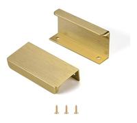 Satanga Edge Finger Tab Pull for cabinets Kitchen Concealed Drawer pulls Aluminum Flat Hidden Back Mount Door Handle for Home 10Pack Modern Brushed Brass 2-1/2" Hole Center Easy Installation