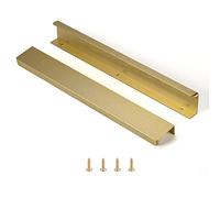 Satanga Edge Finger Tab Pull for cabinets Kitchen Concealed Drawer pulls Aluminum Flat Hidden Brushed Brass Mount Door Long Handle for Home 10Pack Modern 10" Hole Center Easy Installation